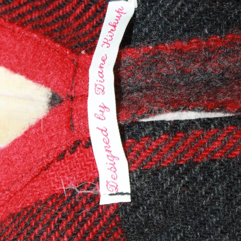 Diane Kirkup Red Flannel Poncho Fringe Hem Wrap Sweater Size OS - Picture 7 of 8